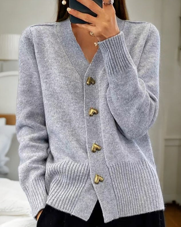 Adele - Soft Heart-Button Knit Cardigan